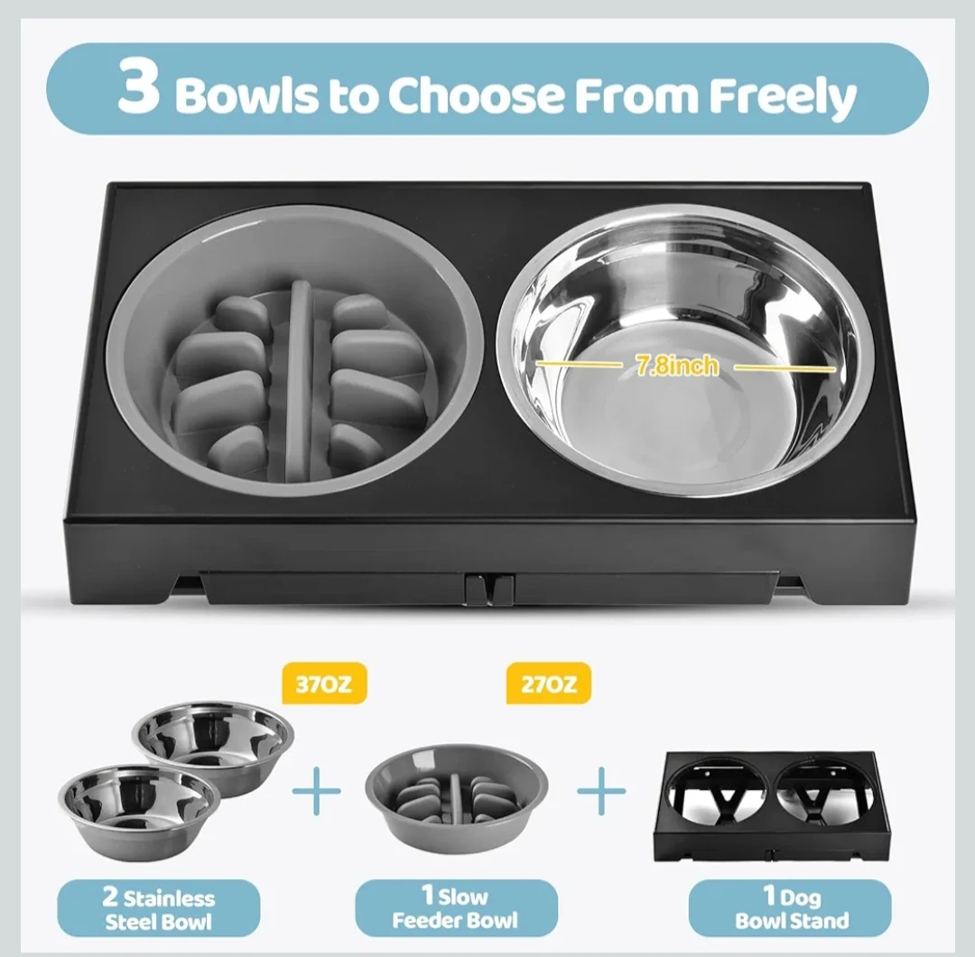 Raised Dog Bowls, 5 Heights Adjustable Elevated Dog Bowls ...