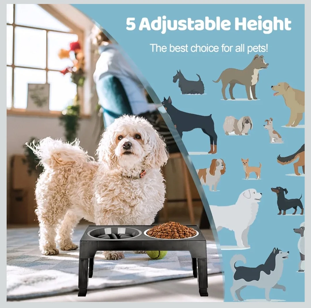 Raised Dog Bowls, 5 Heights Adjustable Elevated Dog Bowls ... - photo 4