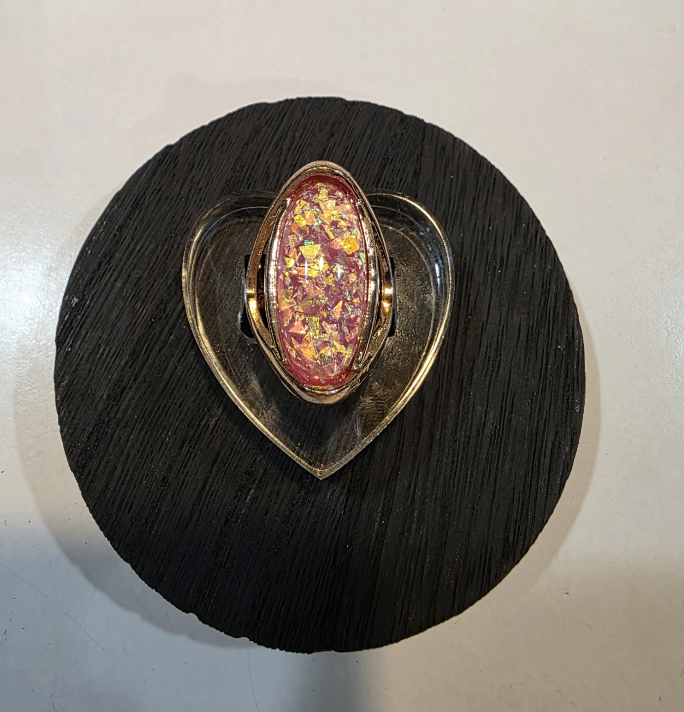 Oval Pink Glitter Ring