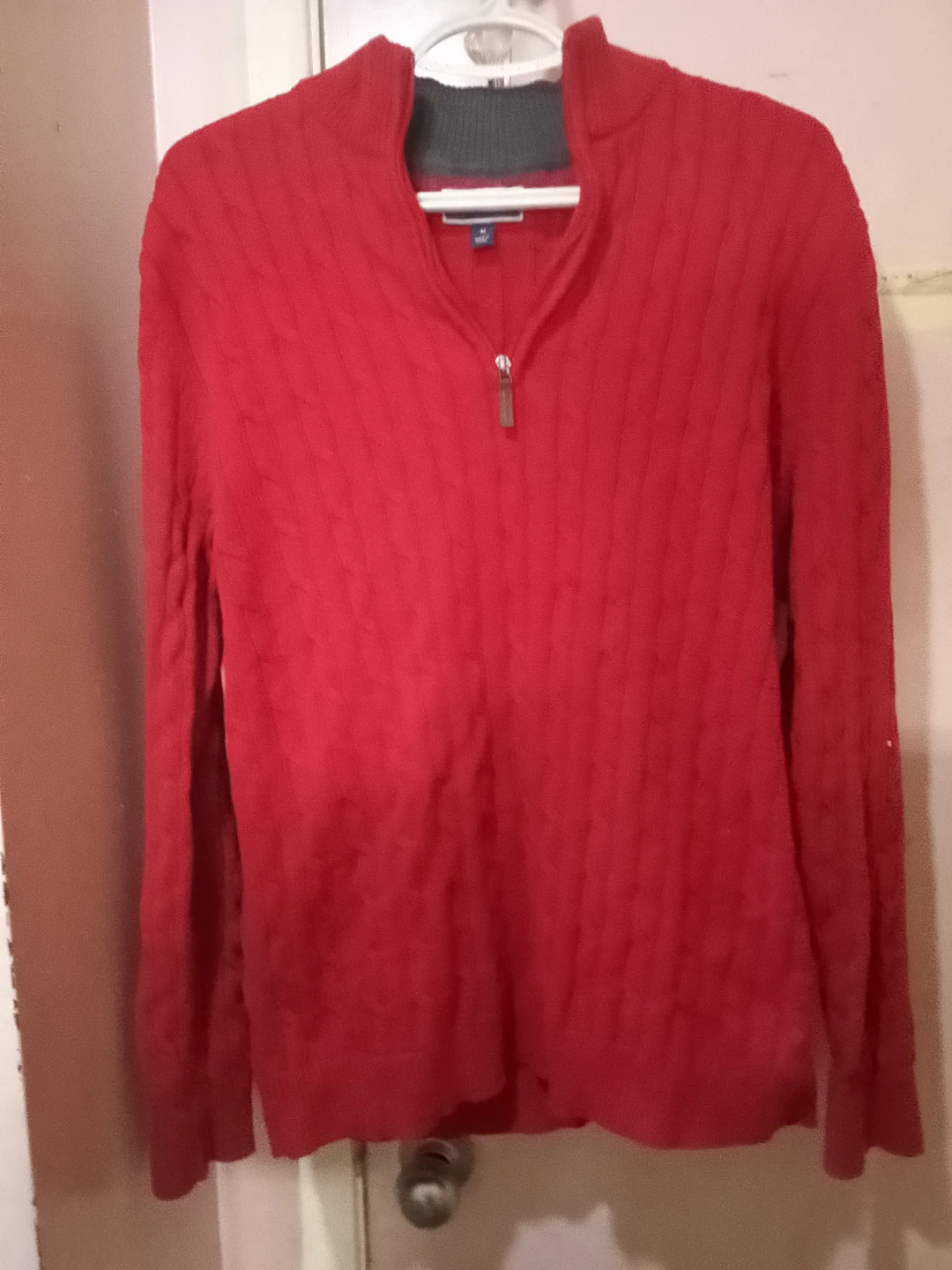 Club Room Men's Red Cable Knit 1/4 Zip Sweater - Medium