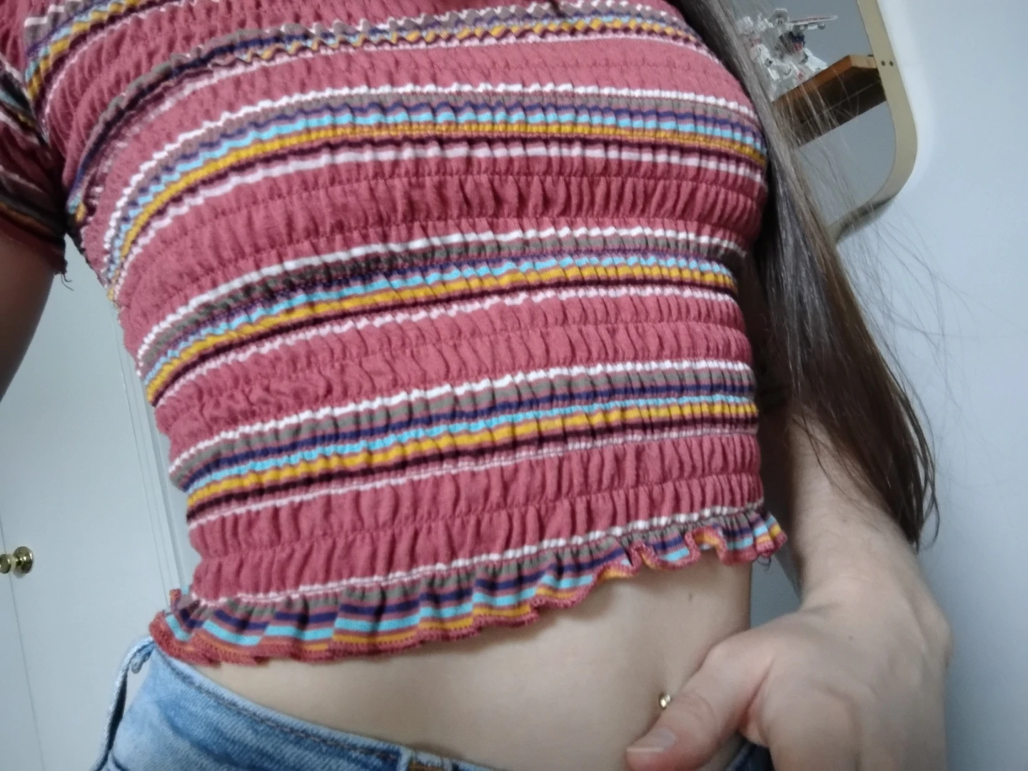 Light Red Striped Crop Top - Wild Fable - XS - photo 2