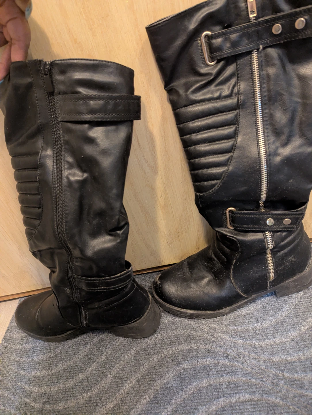 Black Faux Leather Riding Boots