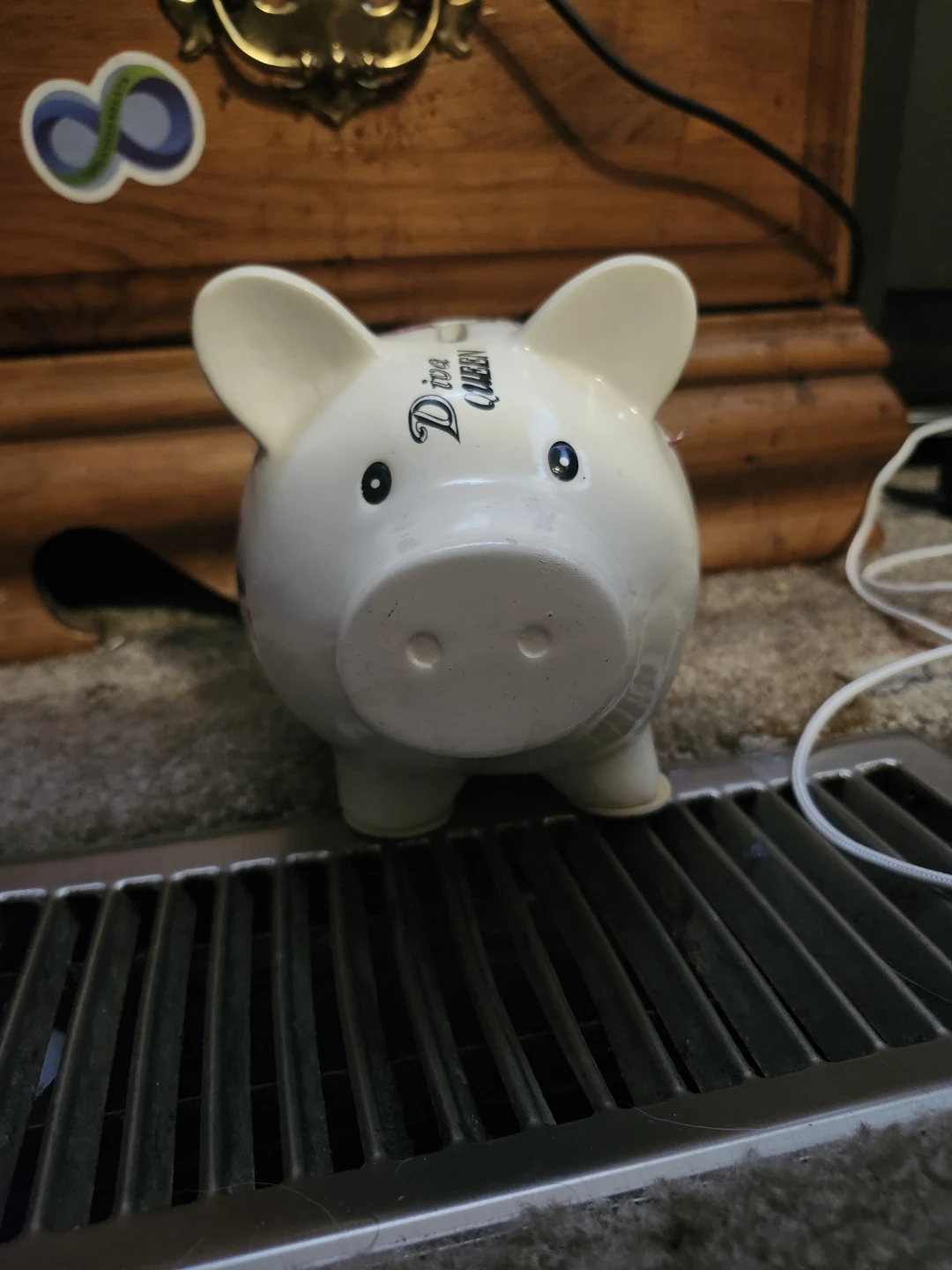 White Ceramic Piggy Bank with Diva & Queen Designs