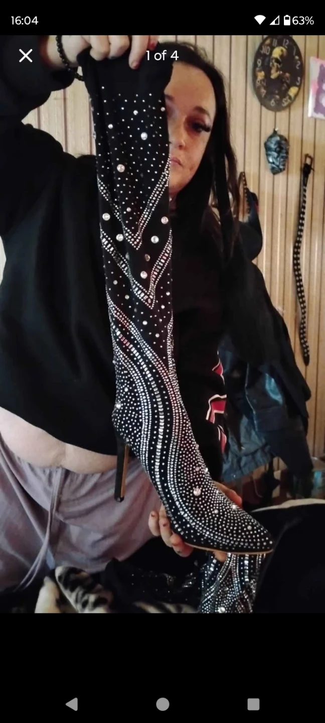 Black Rhinestone Embellished Stiletto Boots - photo 2