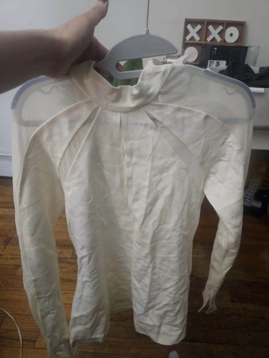 Free People Ivory Mesh Long Sleeve Top - Size L