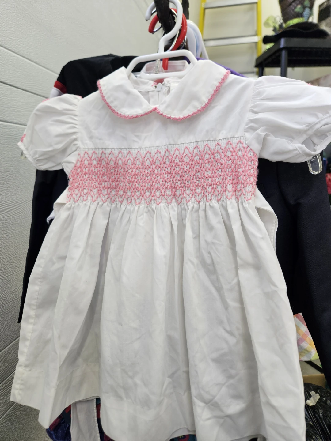 🐣 White Smocked Dress with Pink Trim 3M