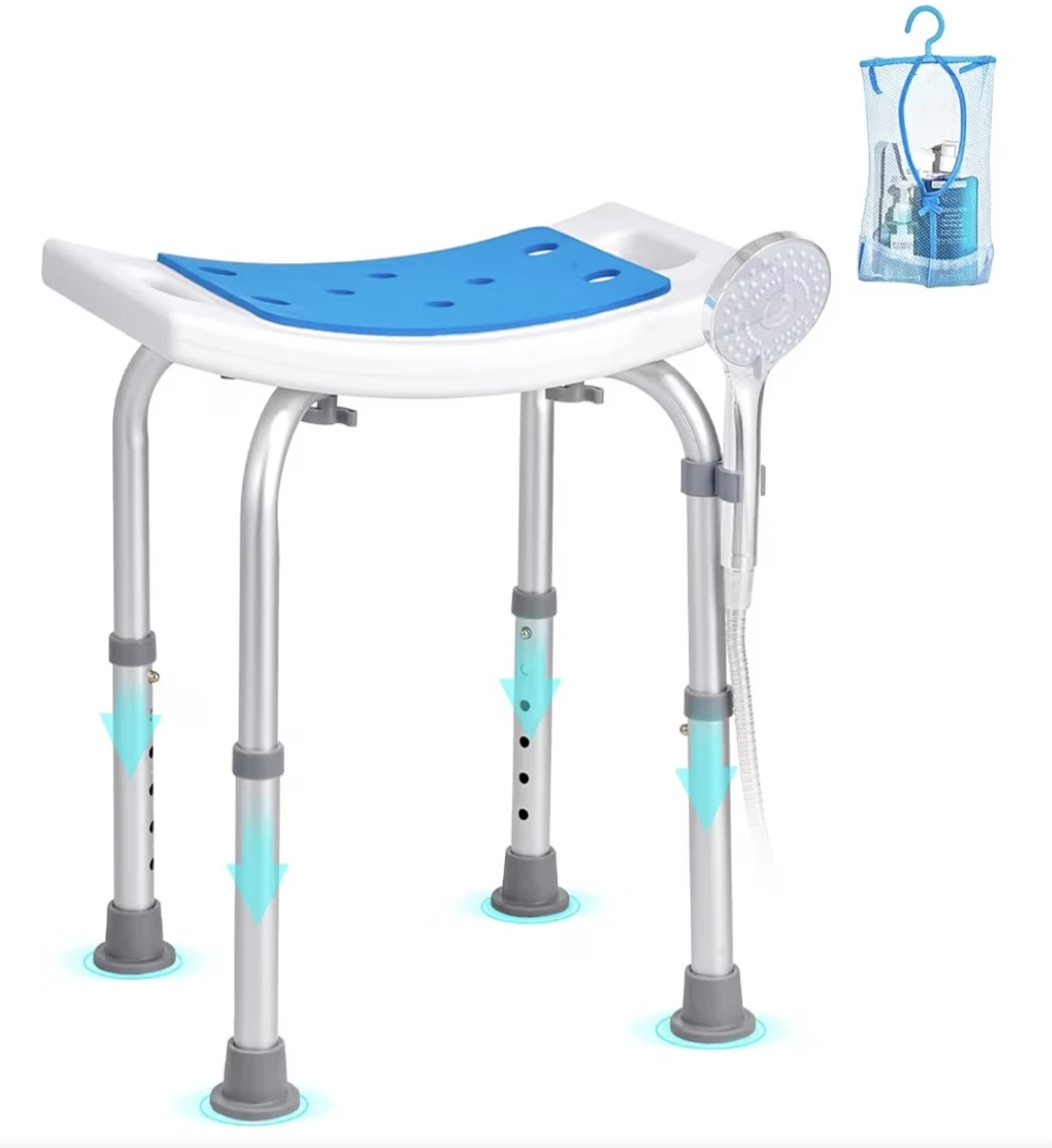 🏆 Adjustable Shower Chair with Handheld Shower Holder