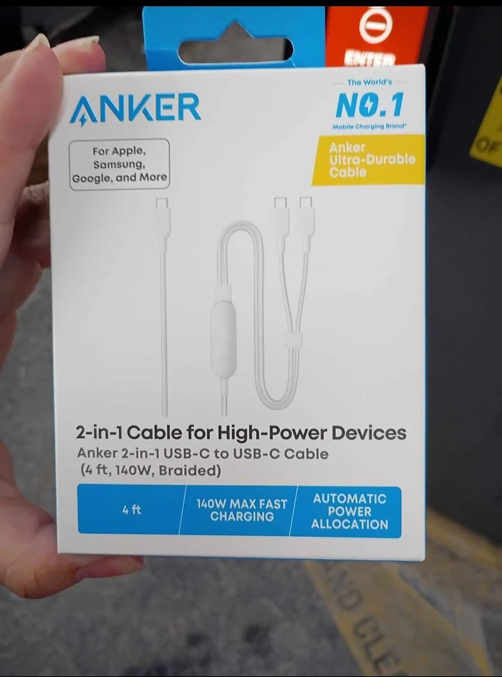 Anker 2-in-1 USB-C to USB-C Cable (4 ft, 140W, Braided)