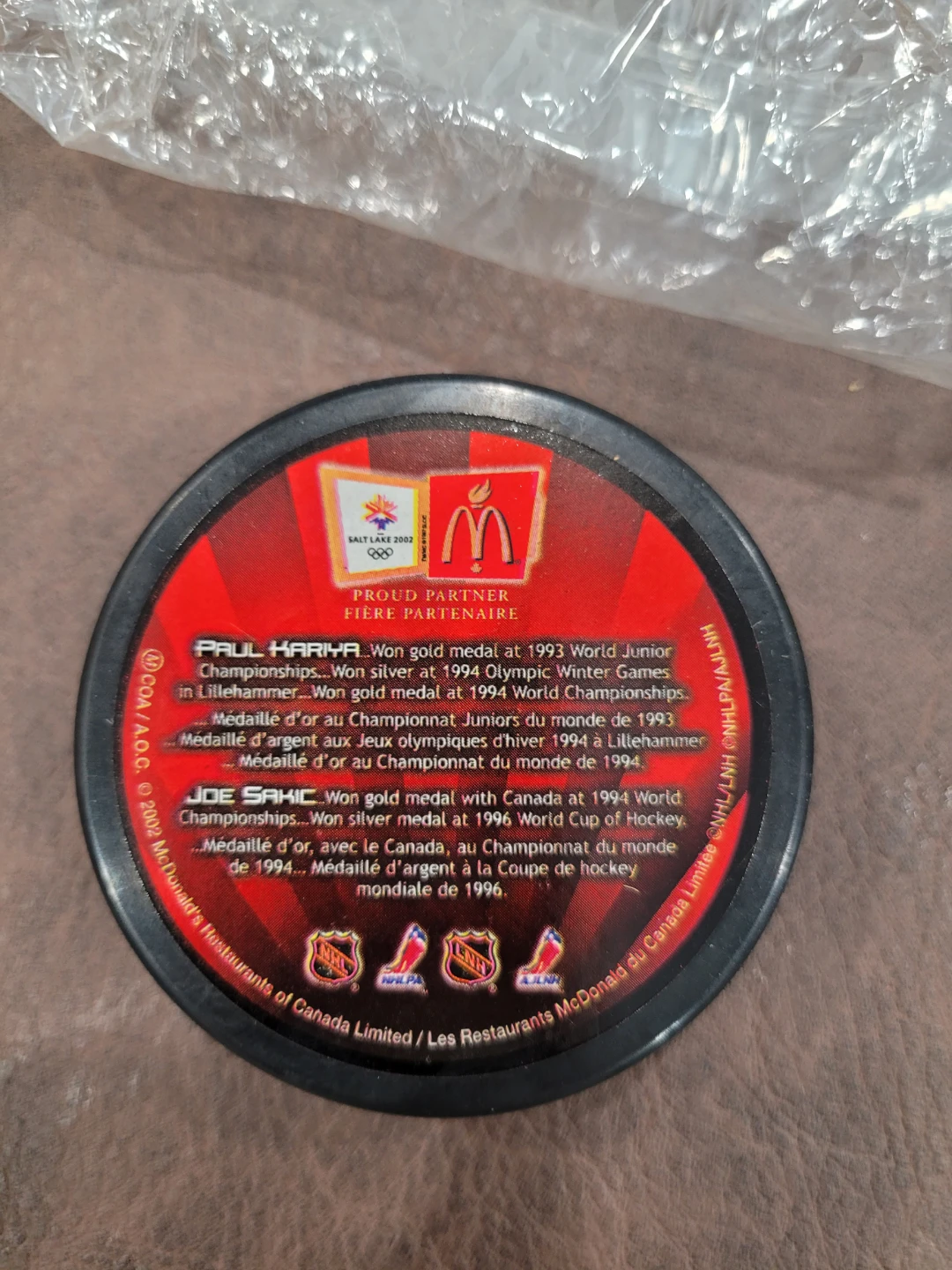 2002 Team Canada Olympic McDonald’s Hockey Puck – NEW - photo 2