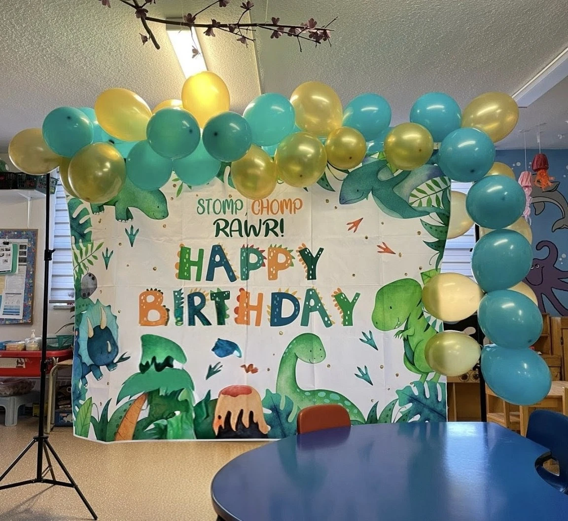 Dinosaur Happy Birthday Backdrop 7ft x 5ft