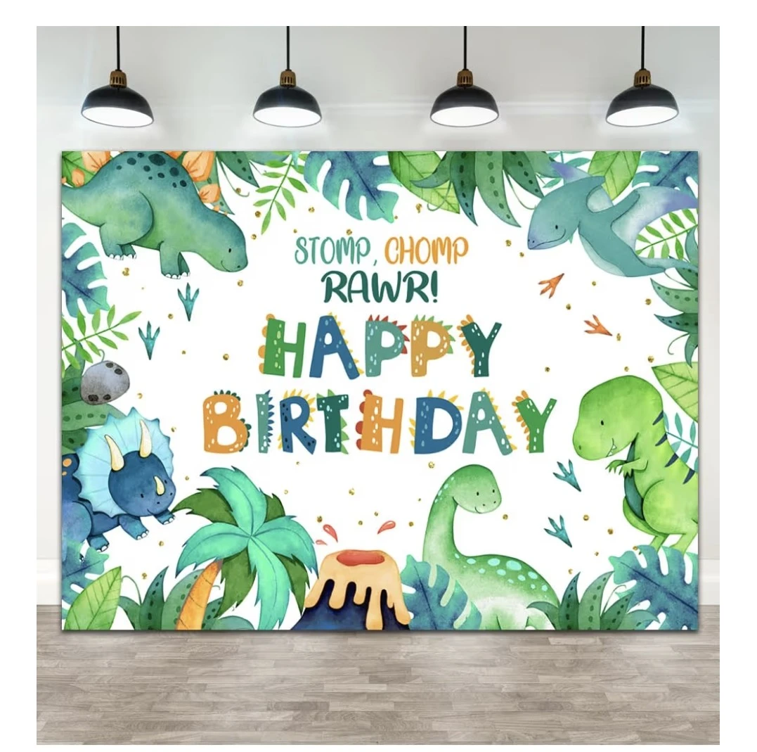 Dinosaur Happy Birthday Backdrop 7ft x 5ft - photo 2