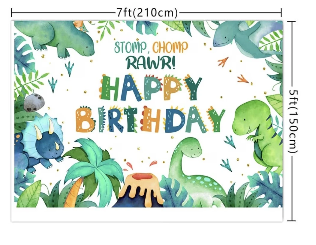 Dinosaur Happy Birthday Backdrop 7ft x 5ft - photo 3