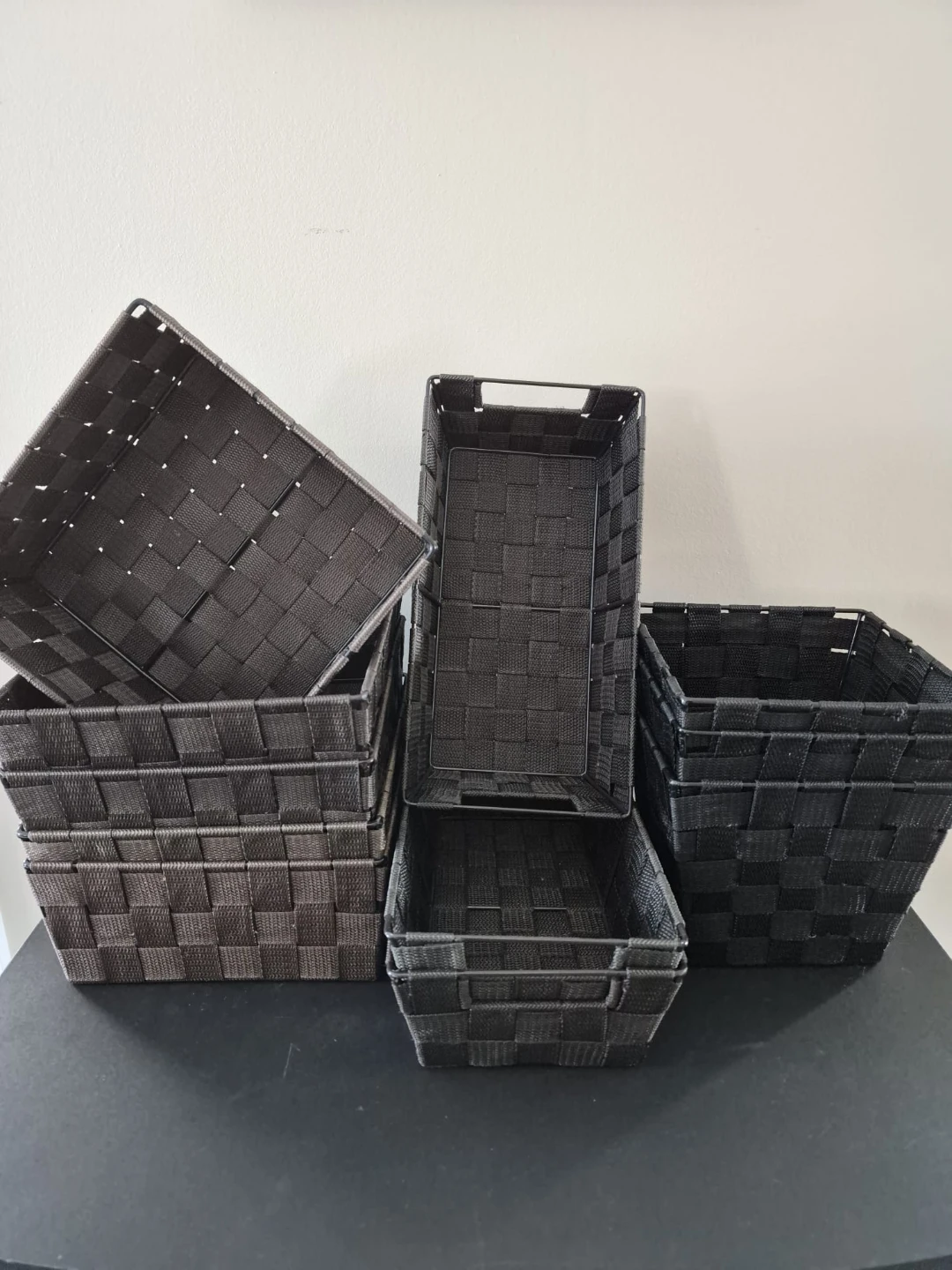 Black Woven Storage Baskets - Set of 11