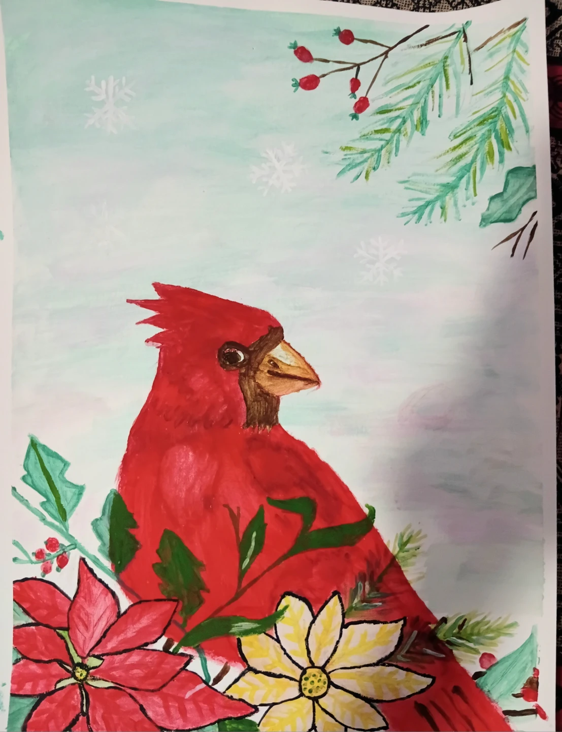 Cardinal and Poinsettia Painting