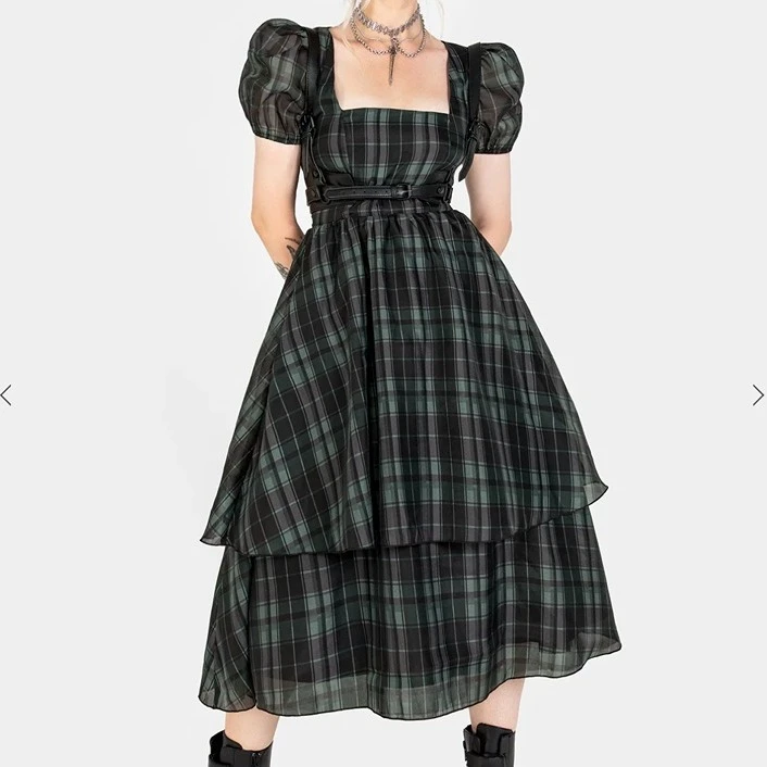 Disturbia check puff sleeve drress