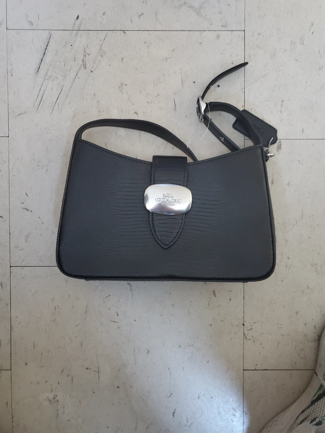 Coach Black Embossed Leather Shoulder Bag