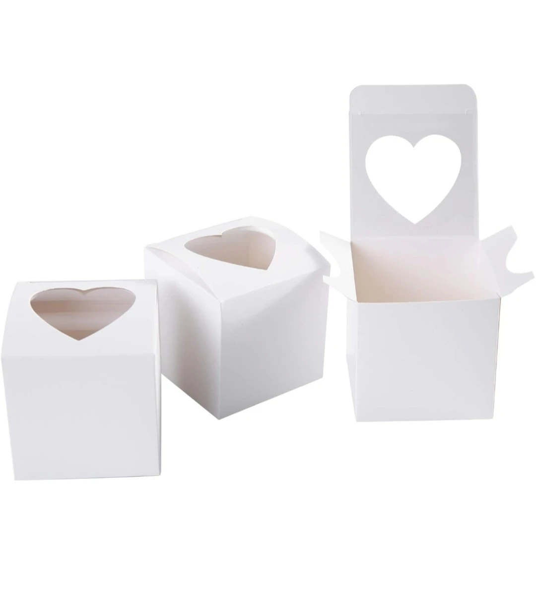 White Cupcake Boxes with Heart Window (Set of 3)