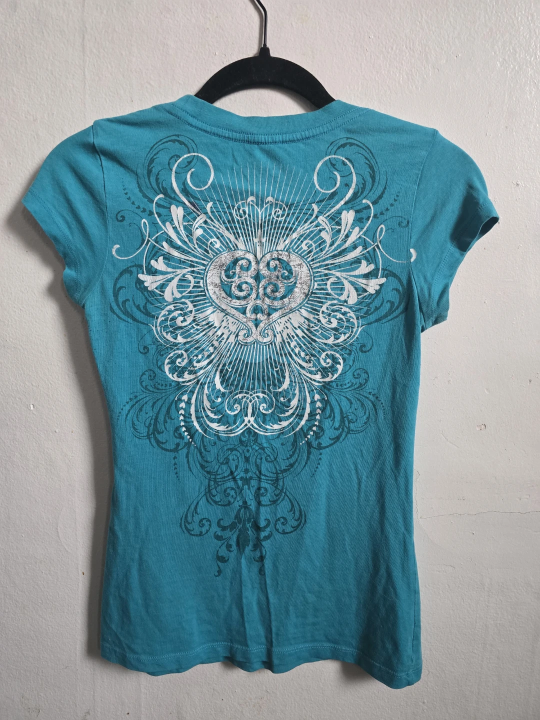 Fame & Fortune Teal Winged Heart T-Shirt Size S - photo 3