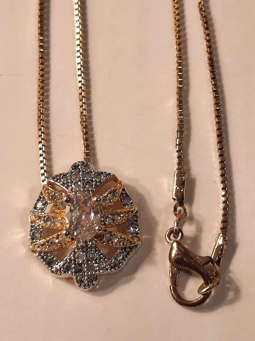 Gold Tone Pendant Necklace with Clear Stones - photo 3