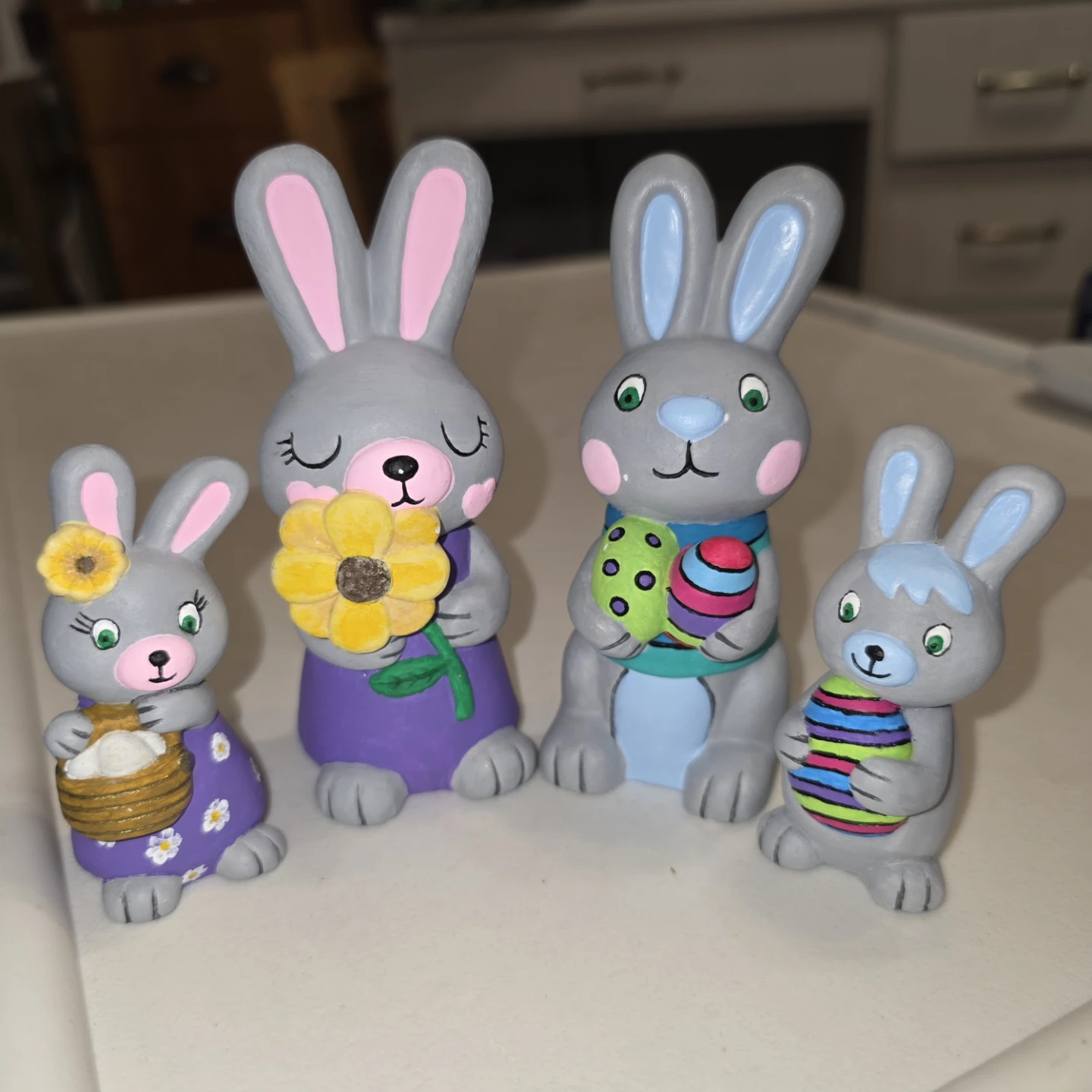 Hand-Painted Ceramic Bunny Figurines - Set of 4