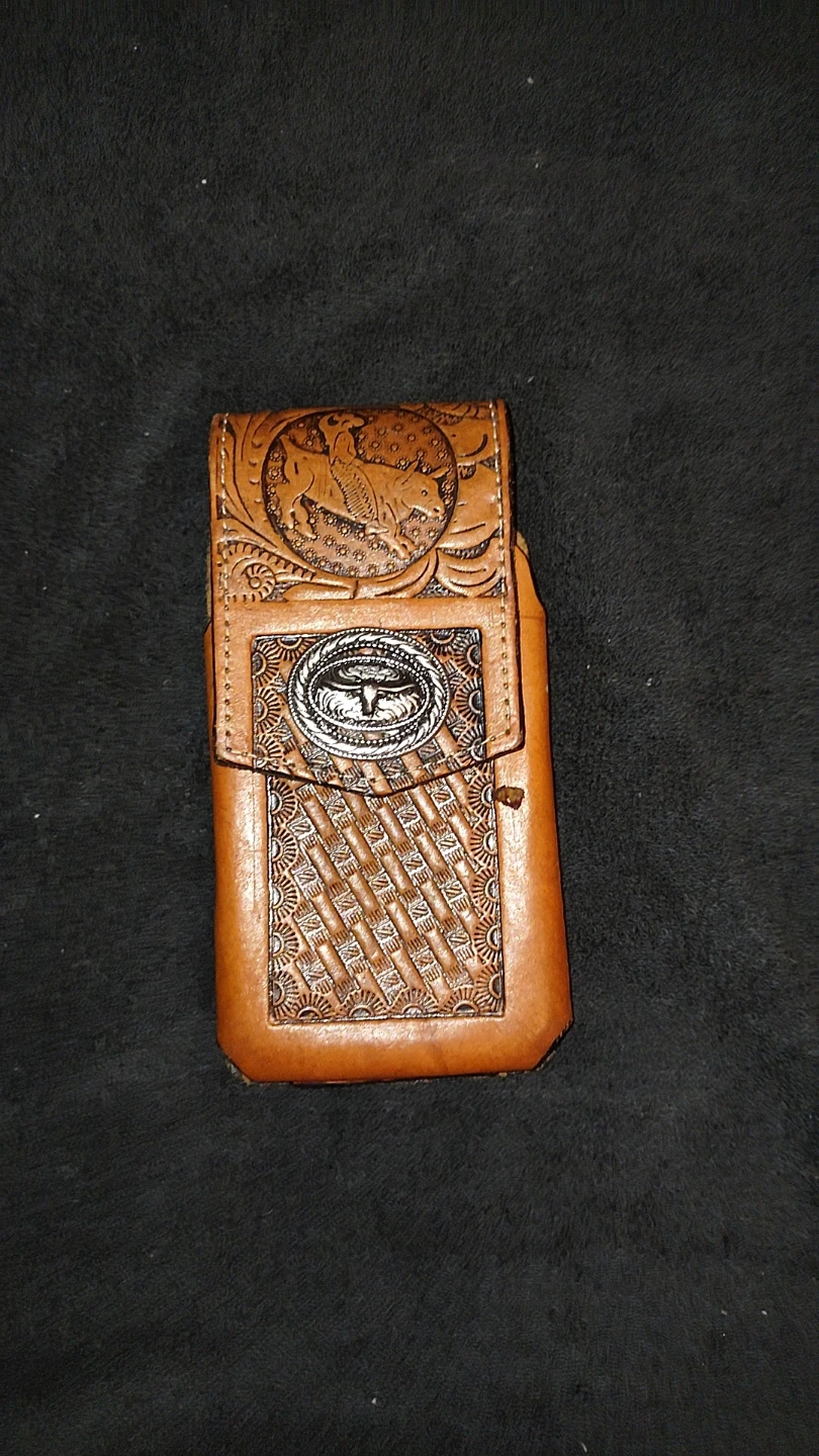 Brown Leather Western Style Cell Phone Pouch Case