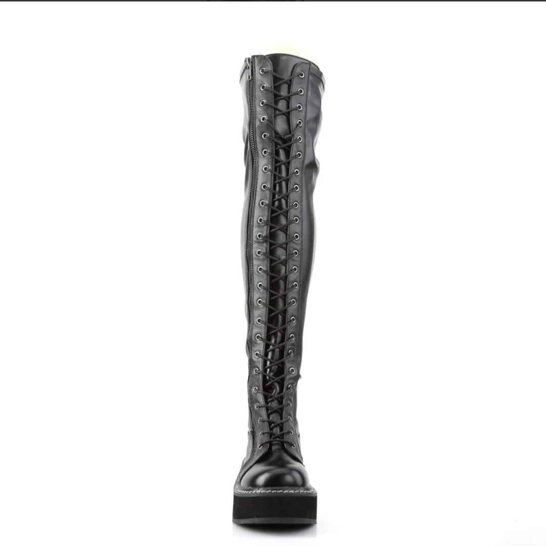 Women's Black Faux Leather Over-the-Knee Platform Boots. Size 11 - photo 3