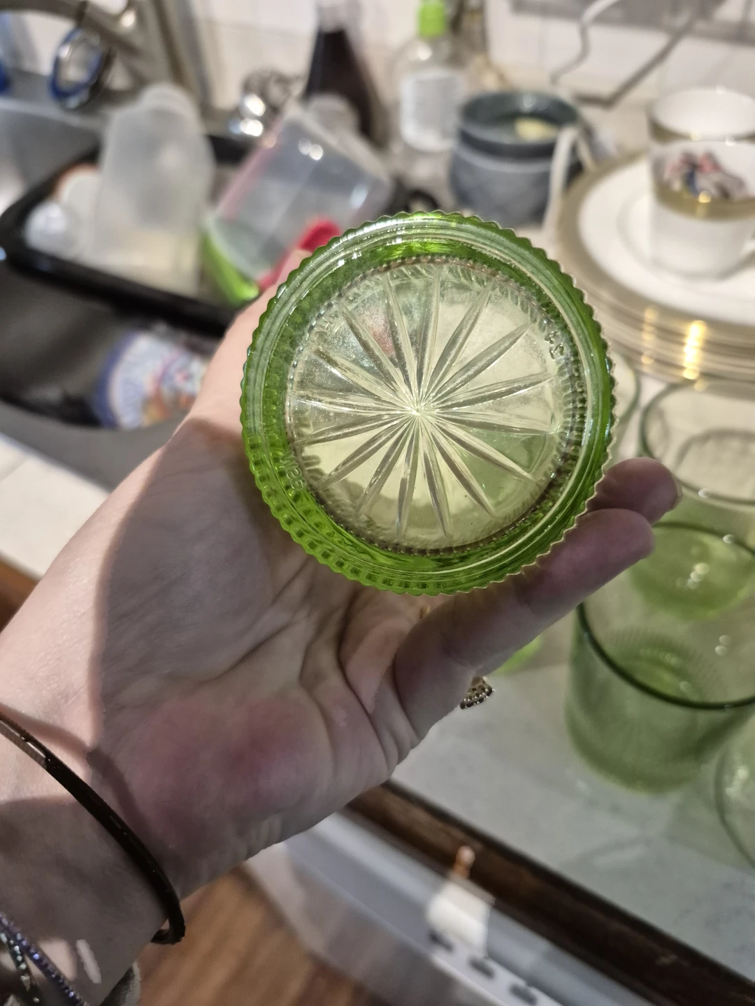 Set of 6 Green Ribbed Glass Tumblers - photo 3