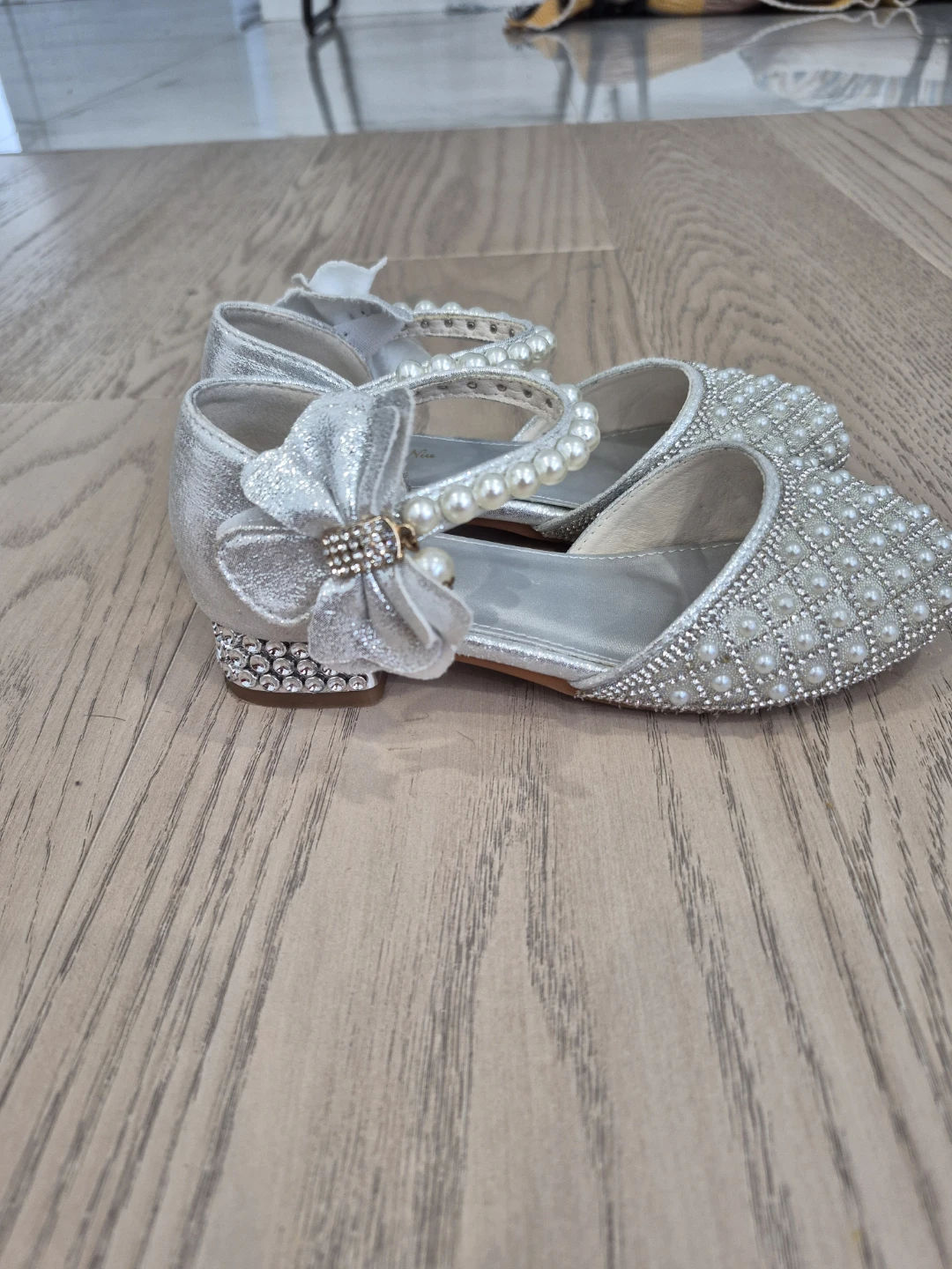 Silver Beaded Dress Shoes for Girls