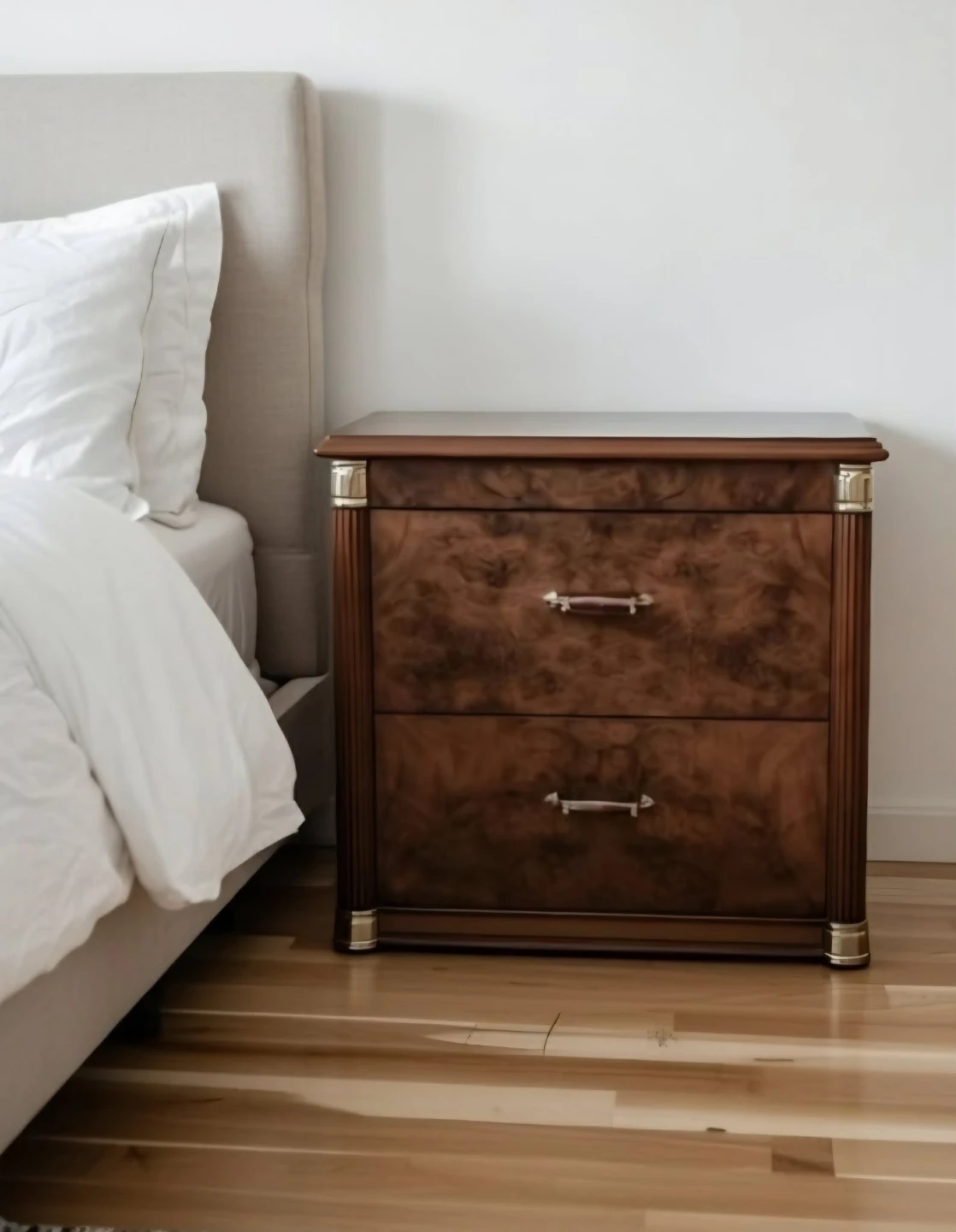 Luxury Burl Wood Nightstand Two Drawer Nightstand