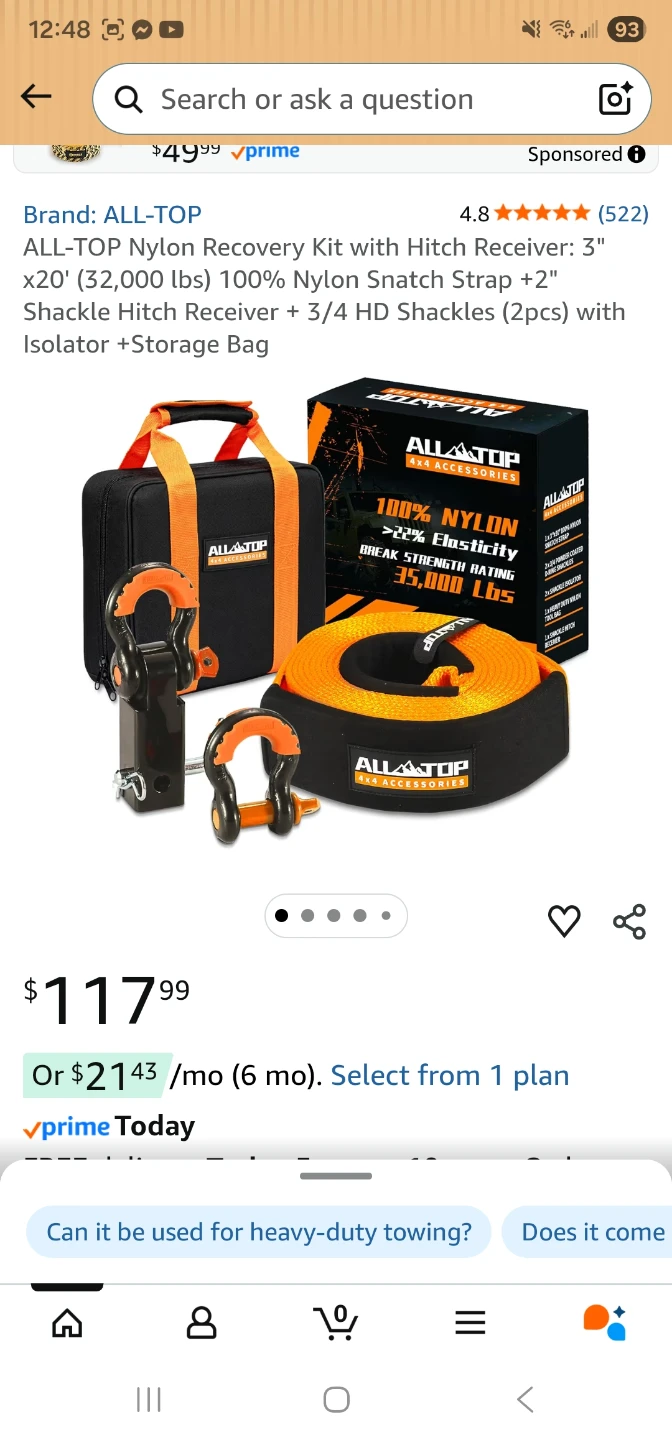 ALL-TOP Nylon Recovery Kit with Hitch Receiver & Shackles - photo 3