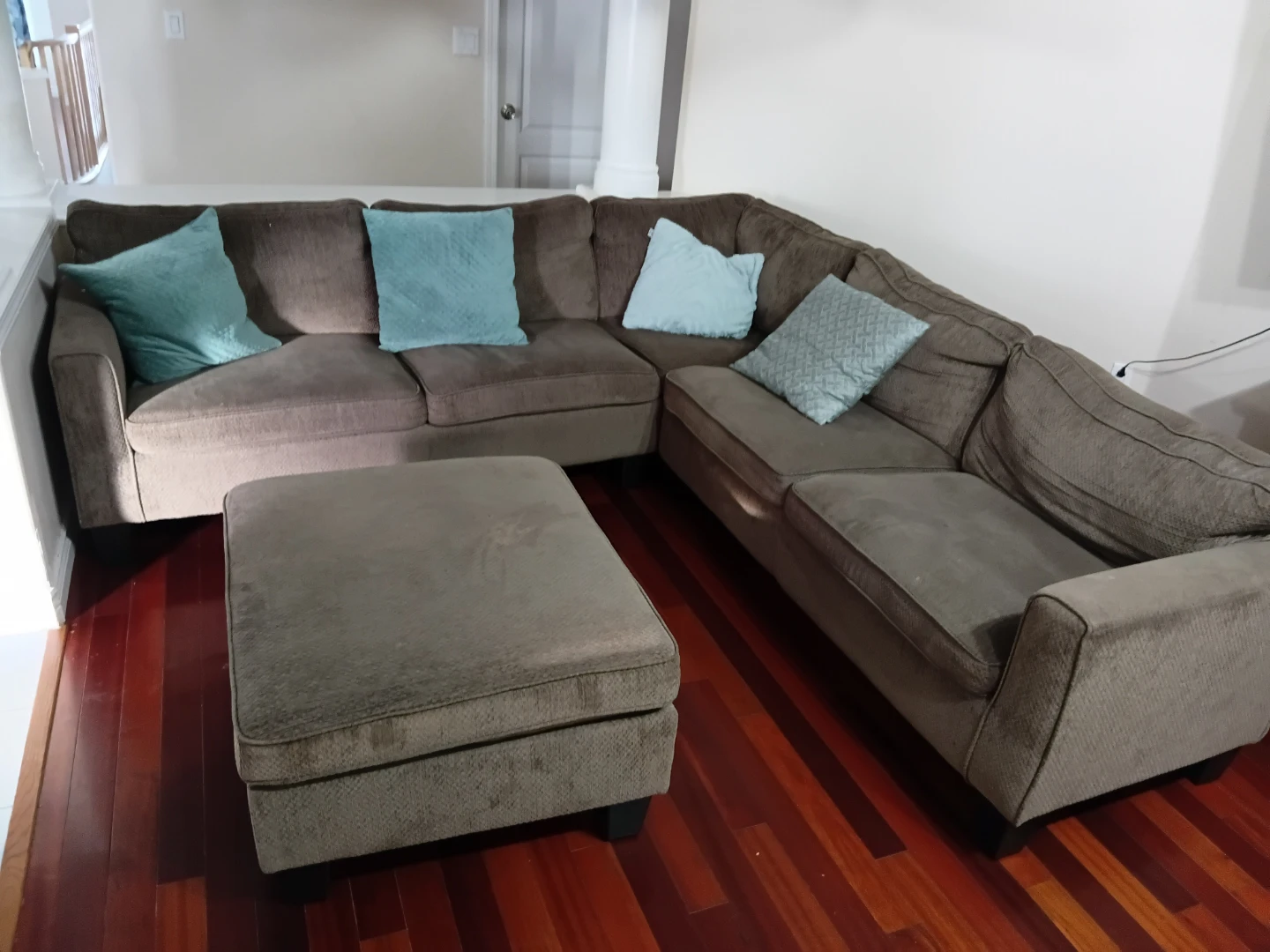 Brown Sectional Sofa with Ottoman