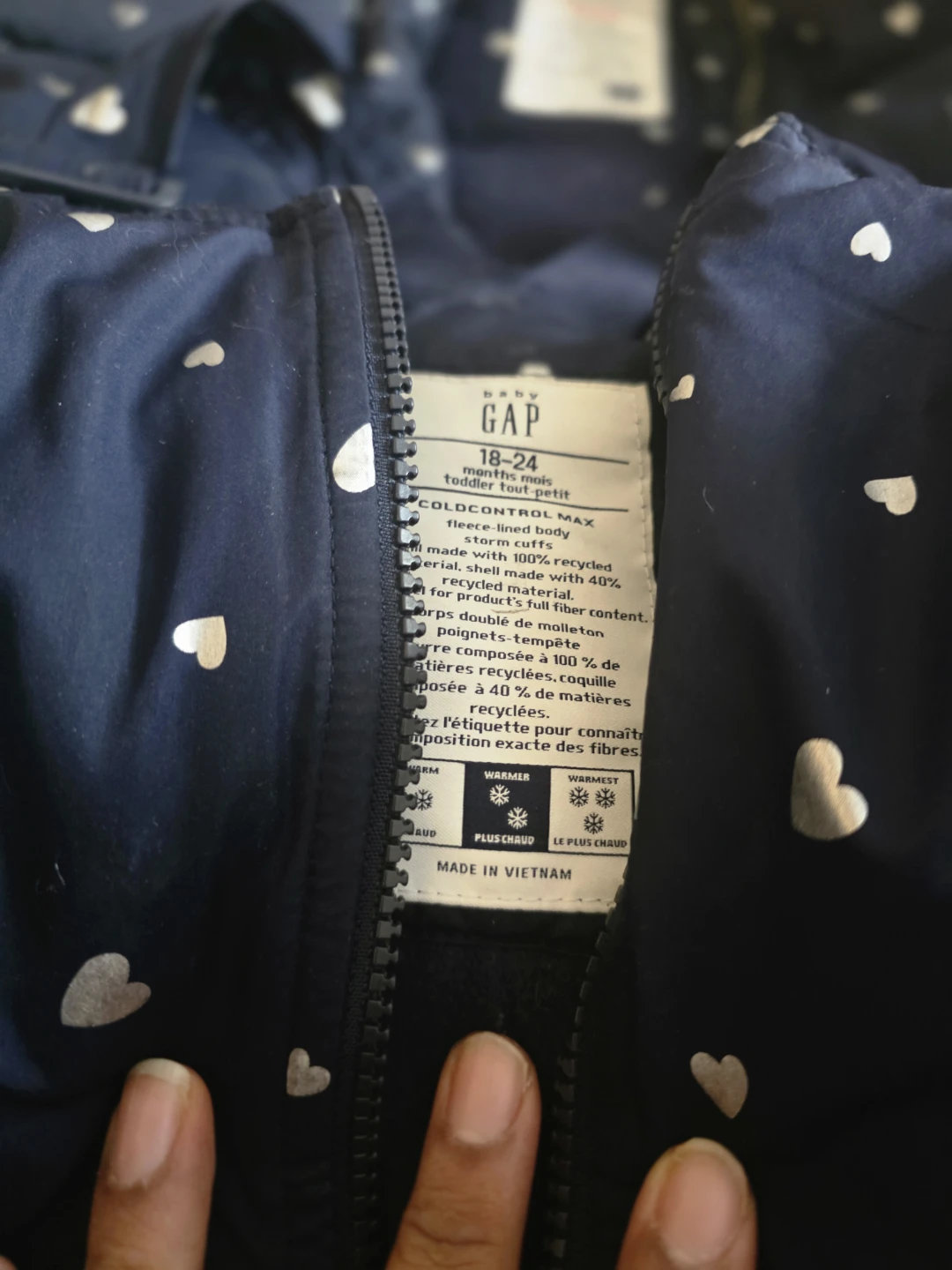 🏆 Gap Baby Snowsuit set 18-24 Months Navy Heart Print - photo 3