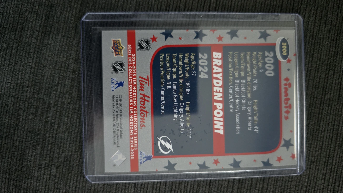 2024 Tim Hortons Timbits Hockey Card - Brayden Point