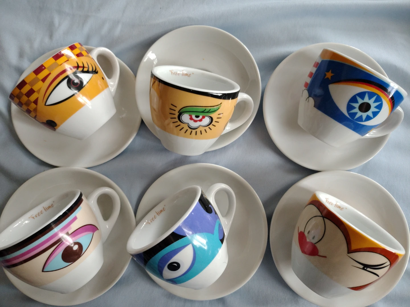 Set of 6 Espresso Cups and Saucers with Artistic Designs