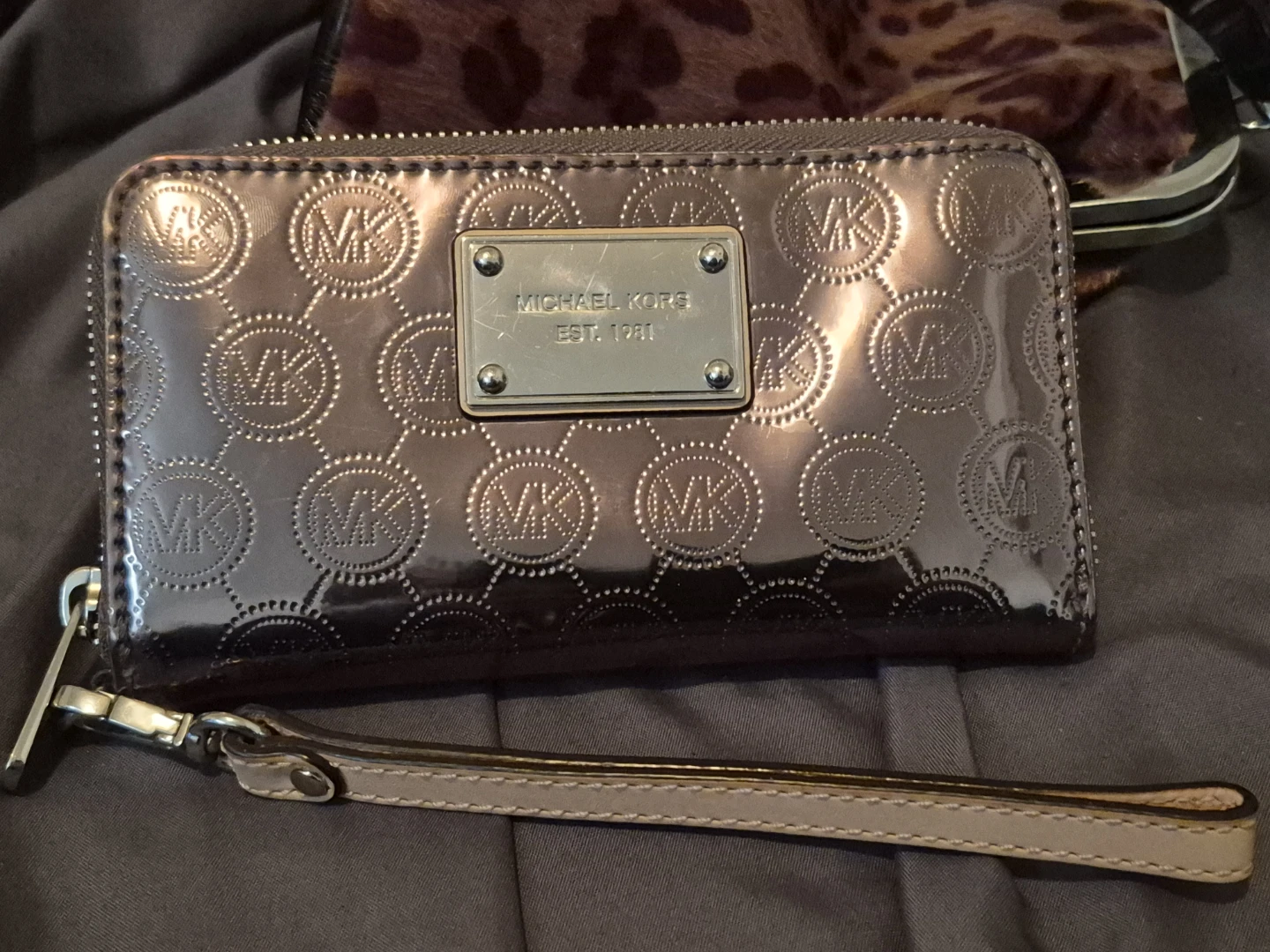 Michael Kors Jet Set Monogram Mirror Metallic Zip Around Wallet.