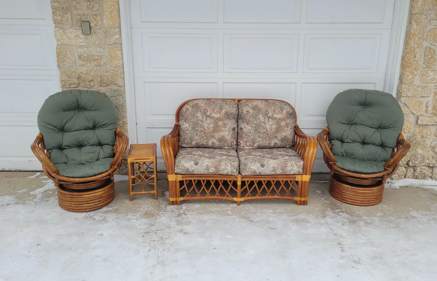 Rattan Loveseat & Swivel Chair Set