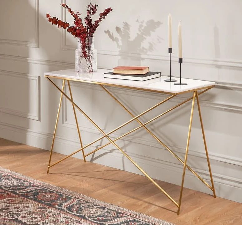 Structube Console Table - White Marble Top with Gold Base - photo 2