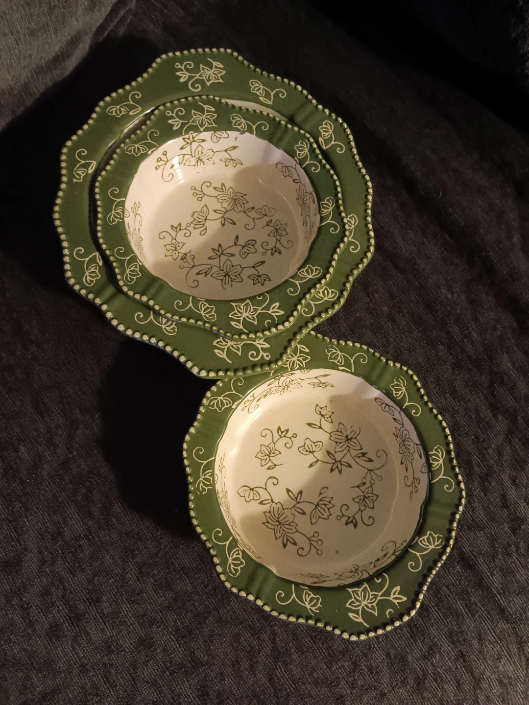 Green Floral Patterned Serving Dish Set