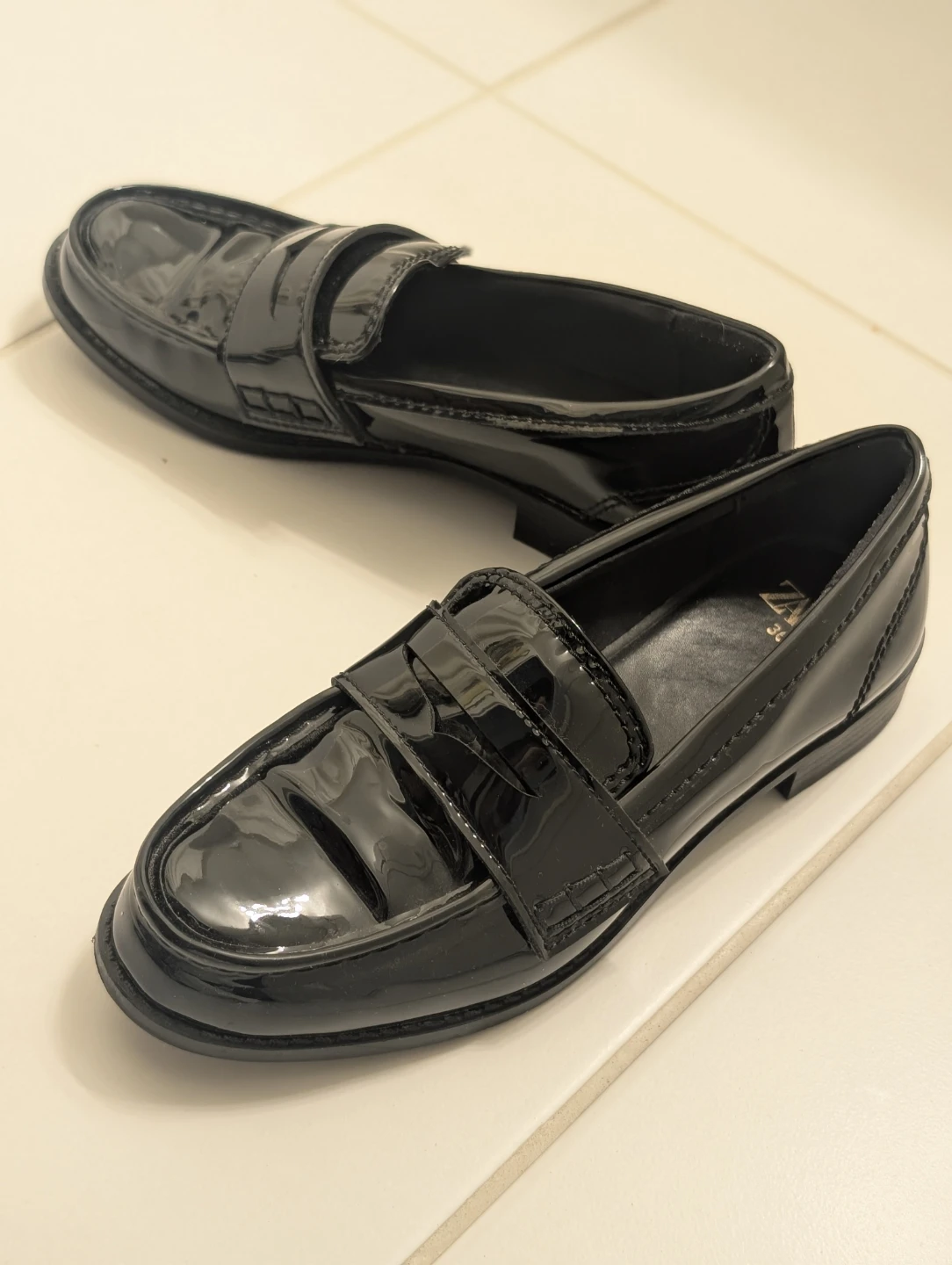 Zara Black Patent Loafers Size 36