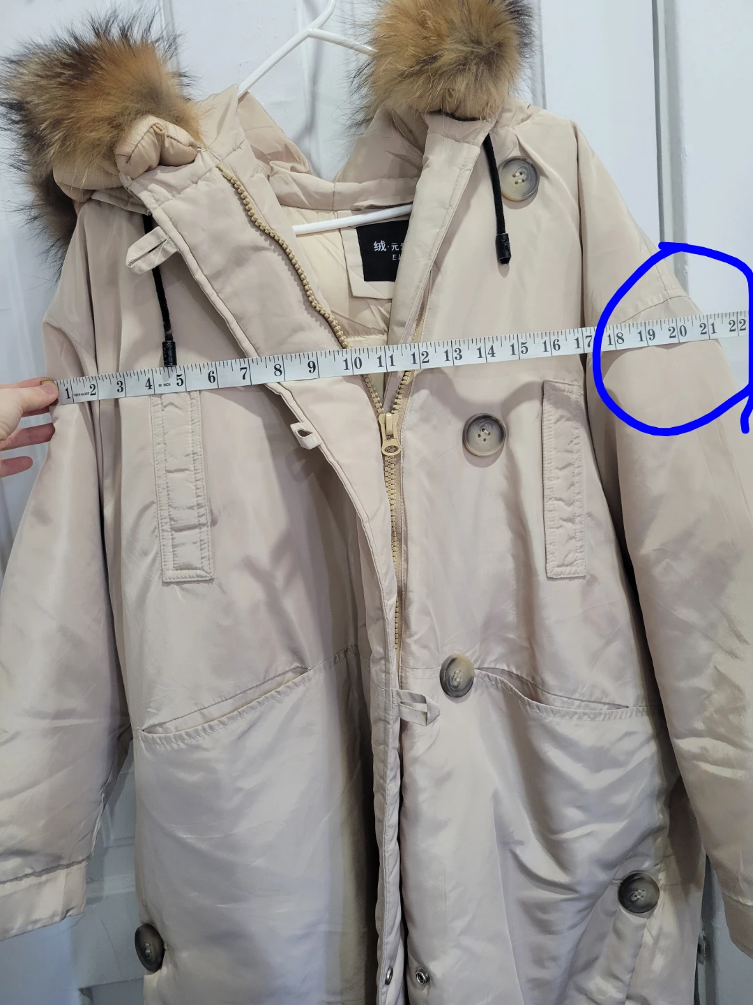 Women's Beige Parka Coat with Fur Hood - photo 4