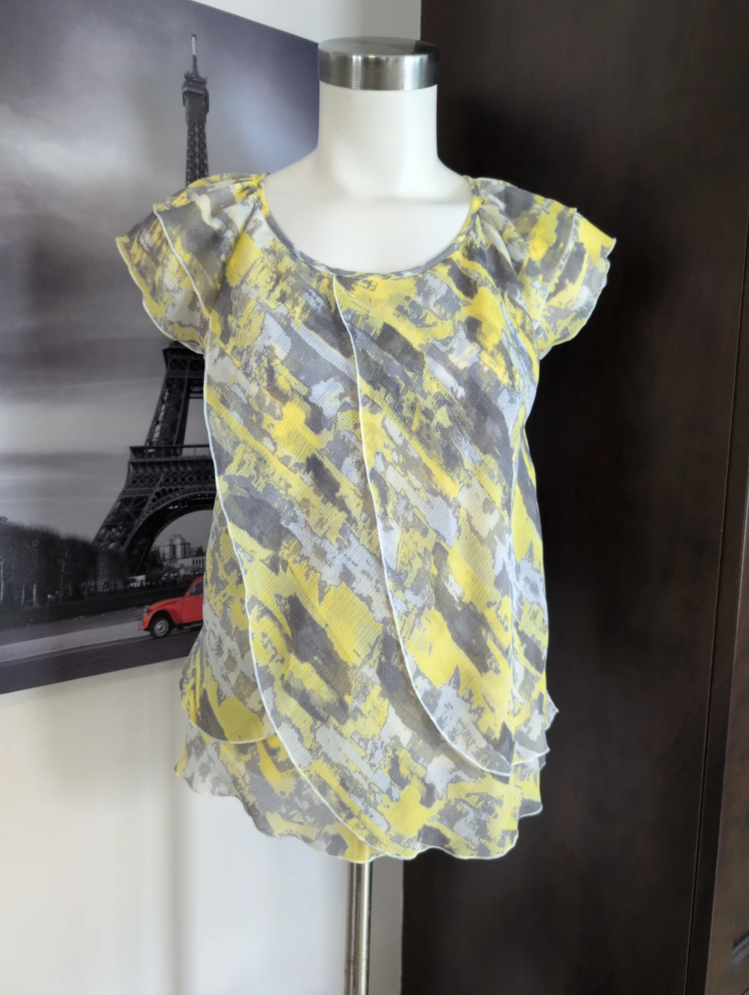 Women's Yellow and Grey Abstract Print Blouse