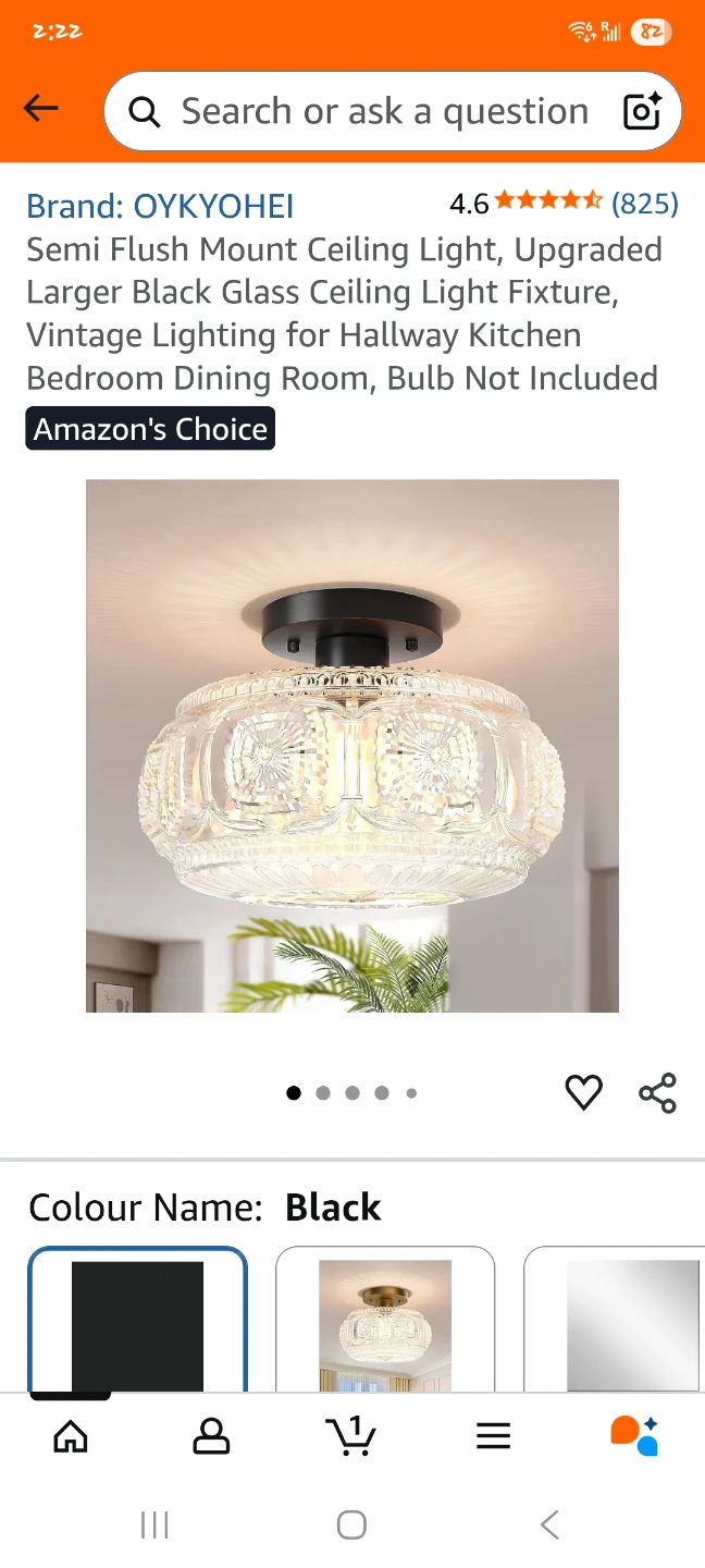 Semi Flush Mount Ceiling Light - Black Glass