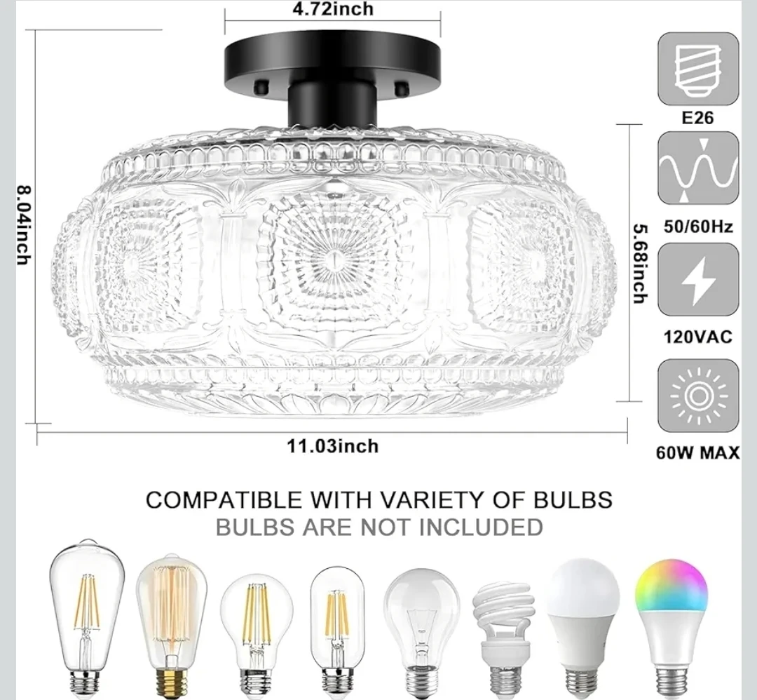 Semi Flush Mount Ceiling Light - Black Glass - photo 2