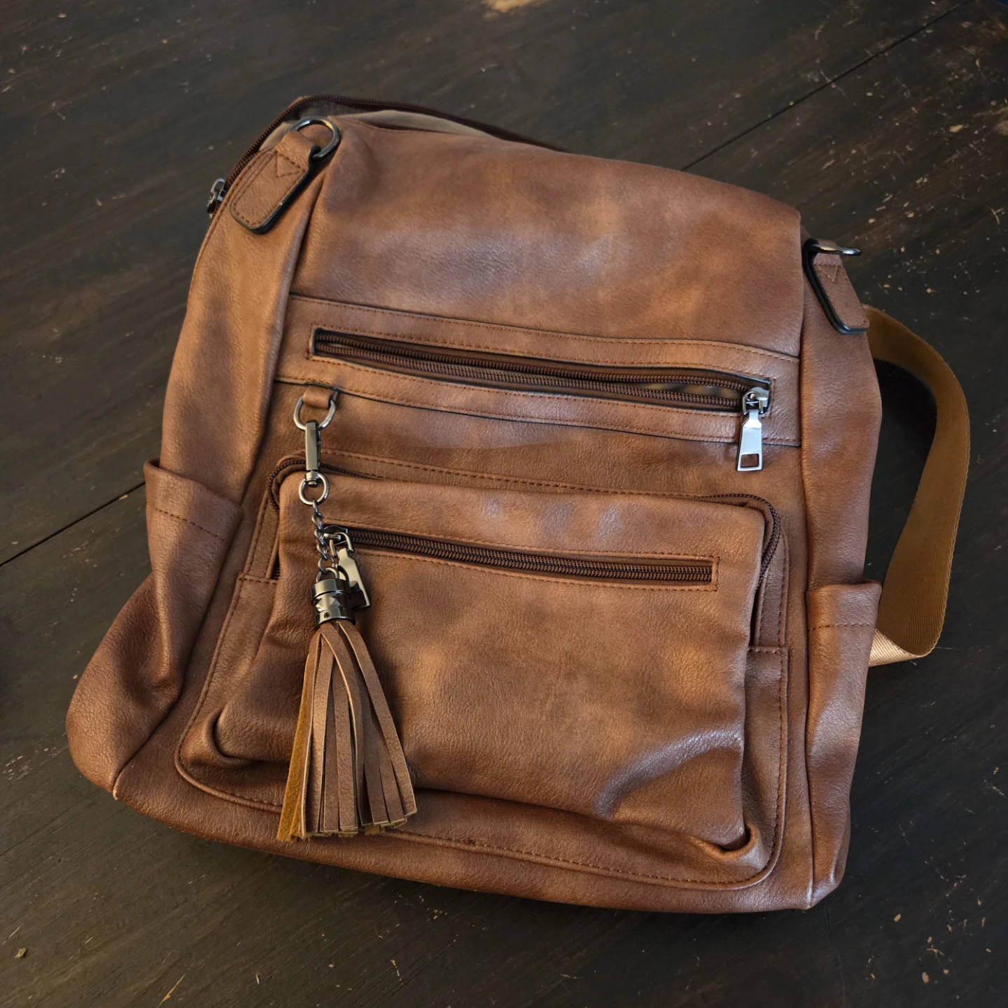 Brown Vegan Leather Backpack Purse