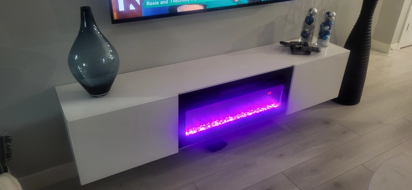 White Floating Media Console with Electric Fireplace