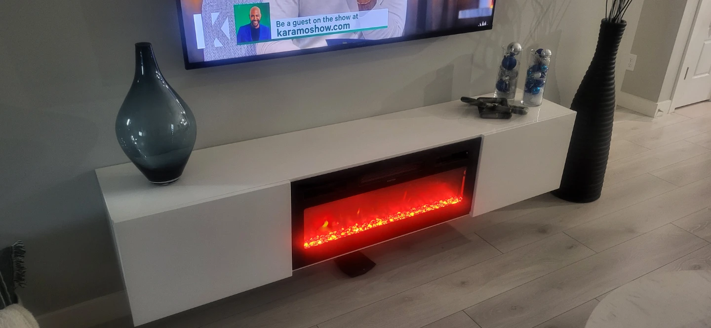 White Floating Media Console with Electric Fireplace - photo 3