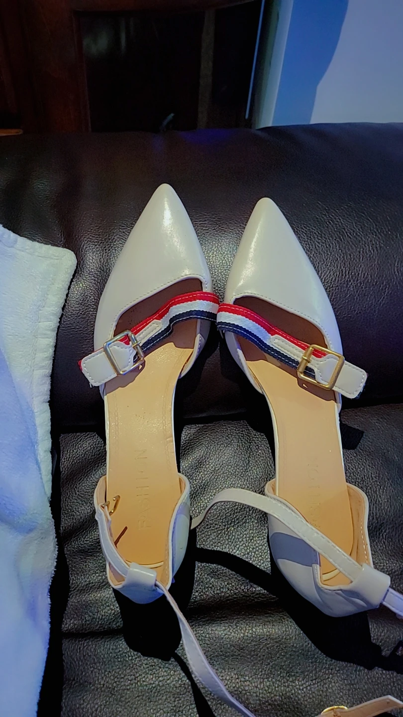 Women's White Pointed-Toe Ballet Flats with Ankle Strap