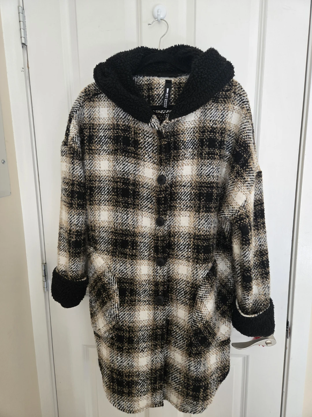 DESIGN LAB plaid hooded jacket with sherpa trim - photo 3