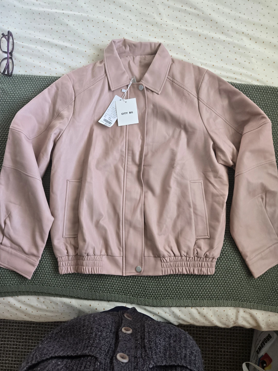 City Bg Pink Faux Leather Bomber Jacket