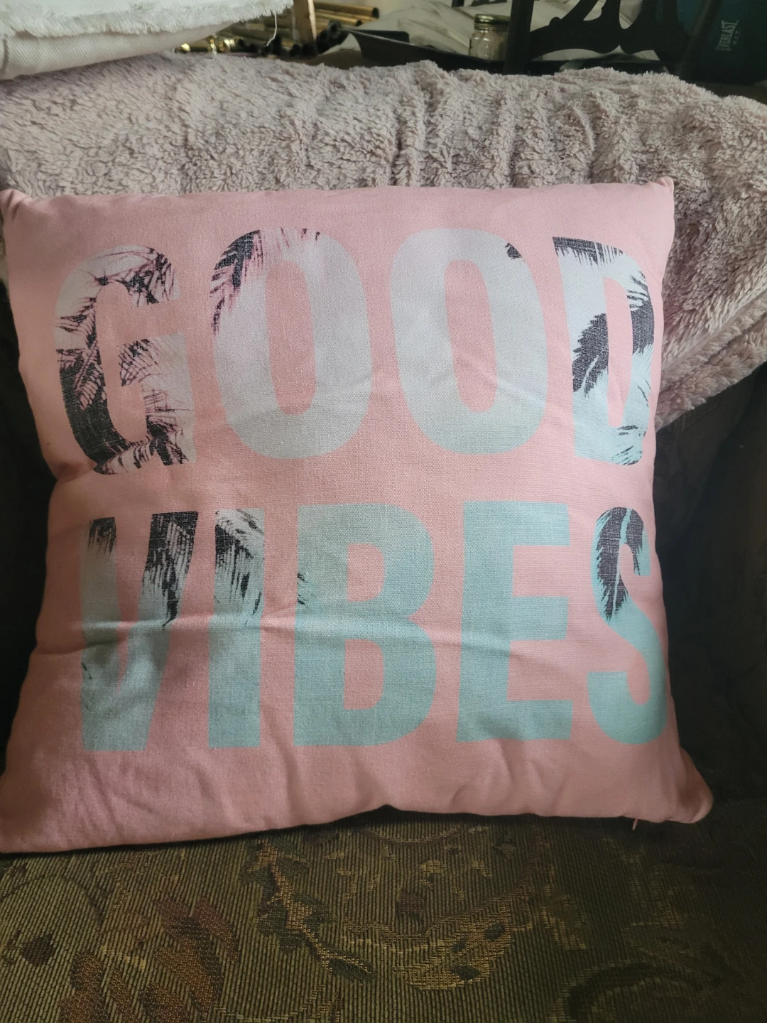 Bouclair Pink "Good Vibes" Throw Pillow